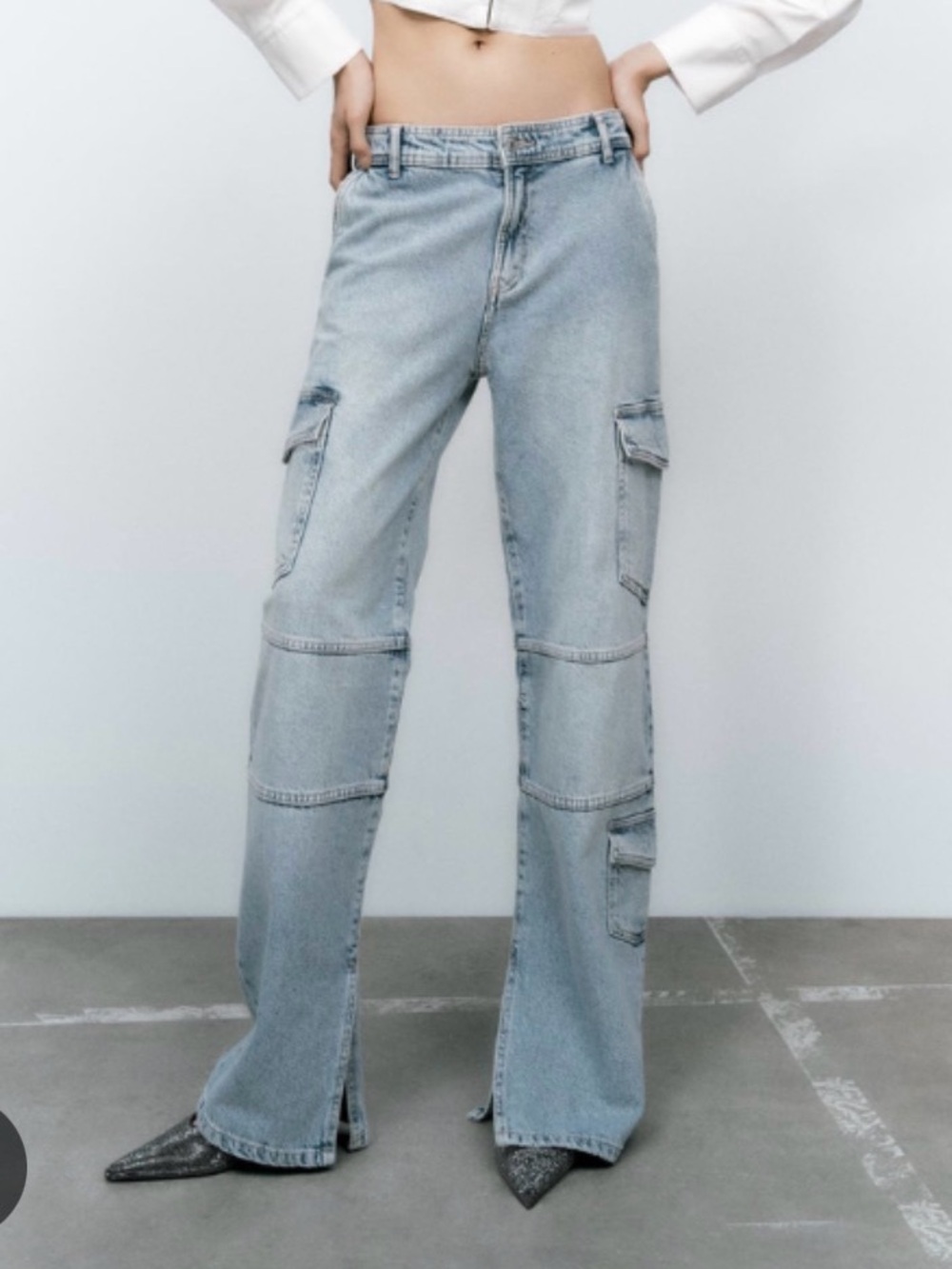 ZARA Light Blue Cargo Denim Jeans - Women